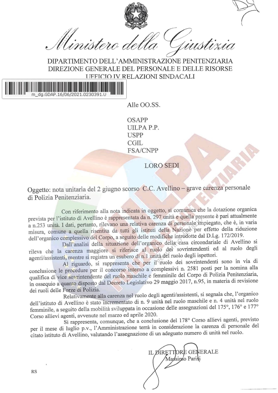 riscontro nota cc avellino